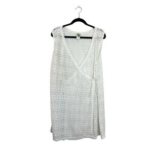 Islander white mesh crochet wrap swim cover up dress XL